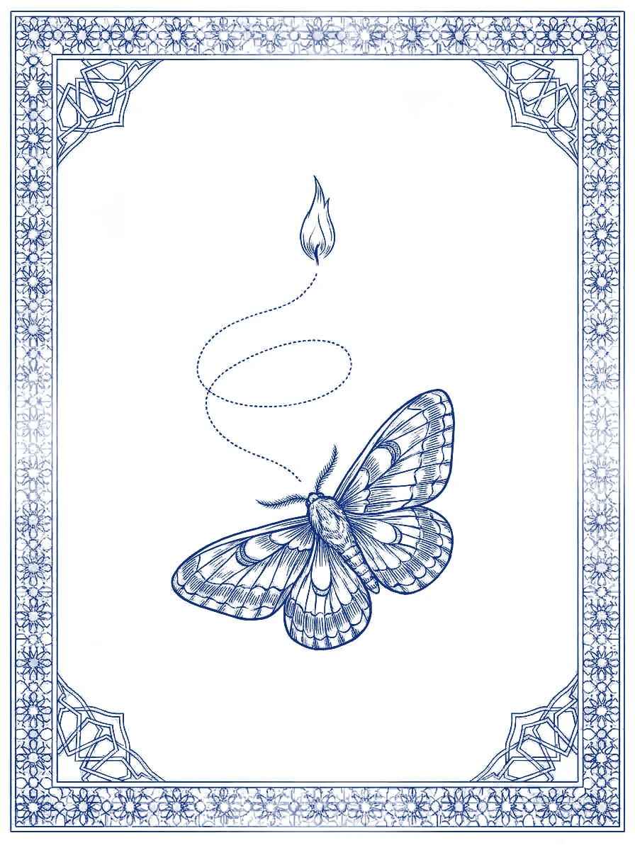 Parvaneh: The moth and the flame, in 18ct gold.