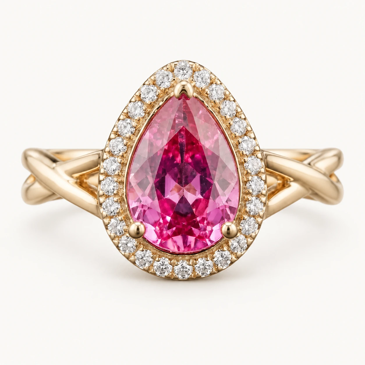 Chinar Engagement Ring | Pear-Cut Pink Sapphire Halo