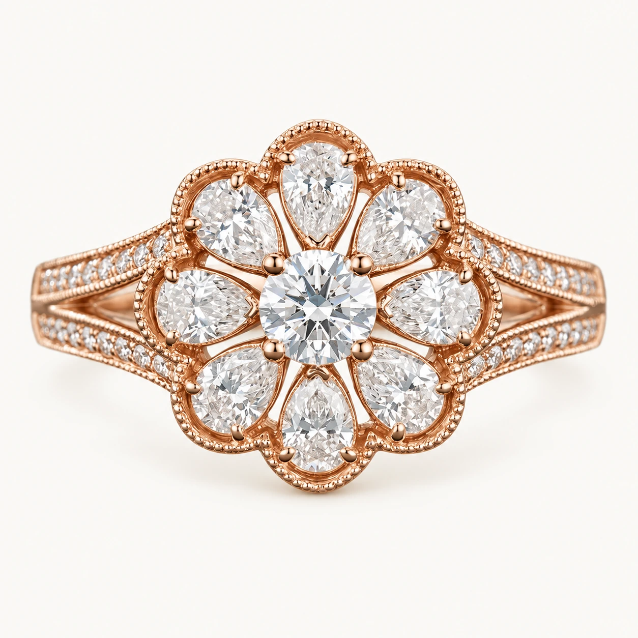 Niloufar Engagement Ring | Round Diamond Water-Lily Halo