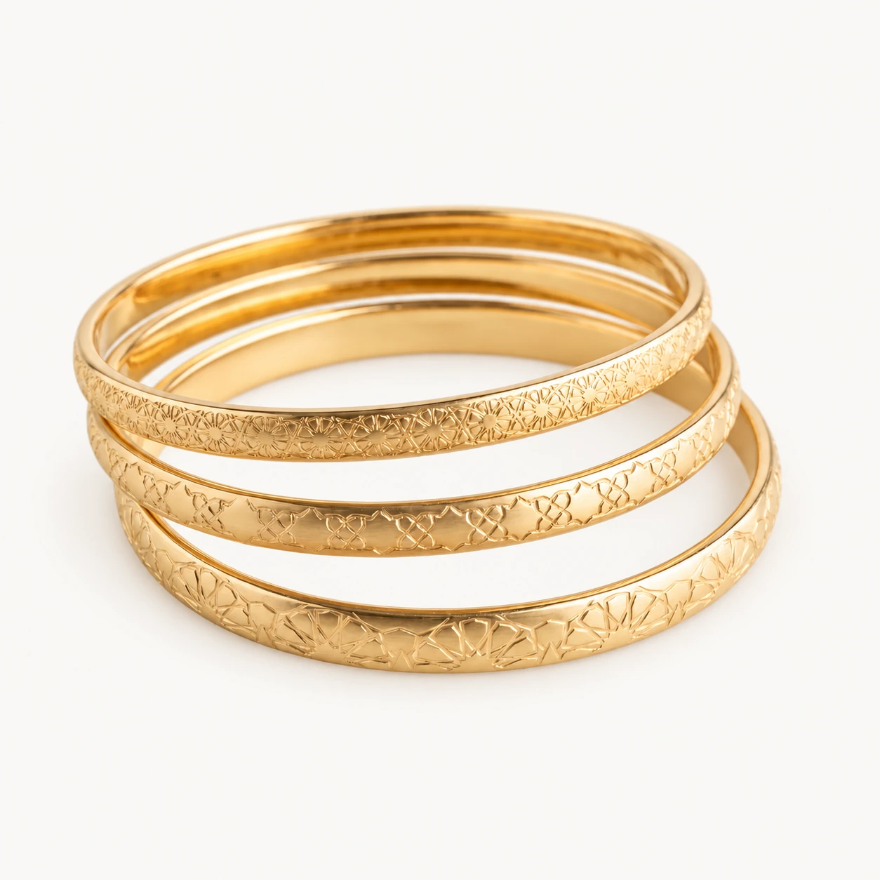 Peyvand Bangle Stack | Set of Three Engraved Gold Bangles
