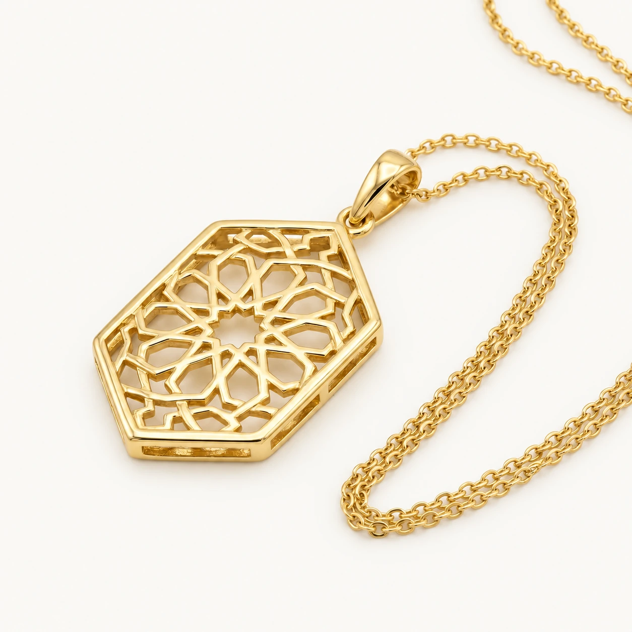 Shamdan Pendant | Openwork Gold Girih Pendant and Chain
