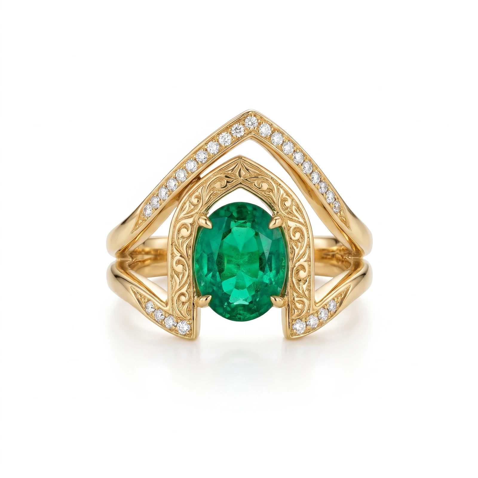 Roya Engagement Ring | Oval Emerald Split-Shank
