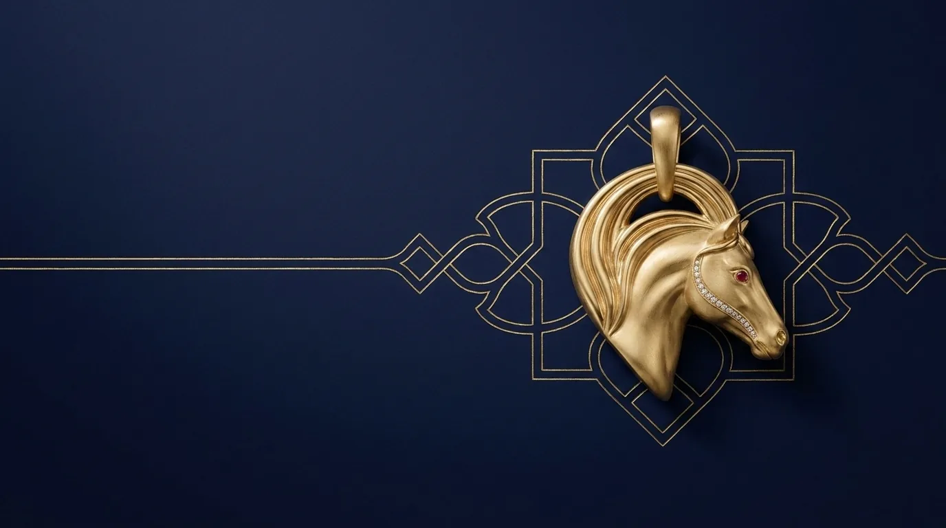 Gold pendant over an engraved girih strapwork line drawing, the hidden pattern on the back of a piece
