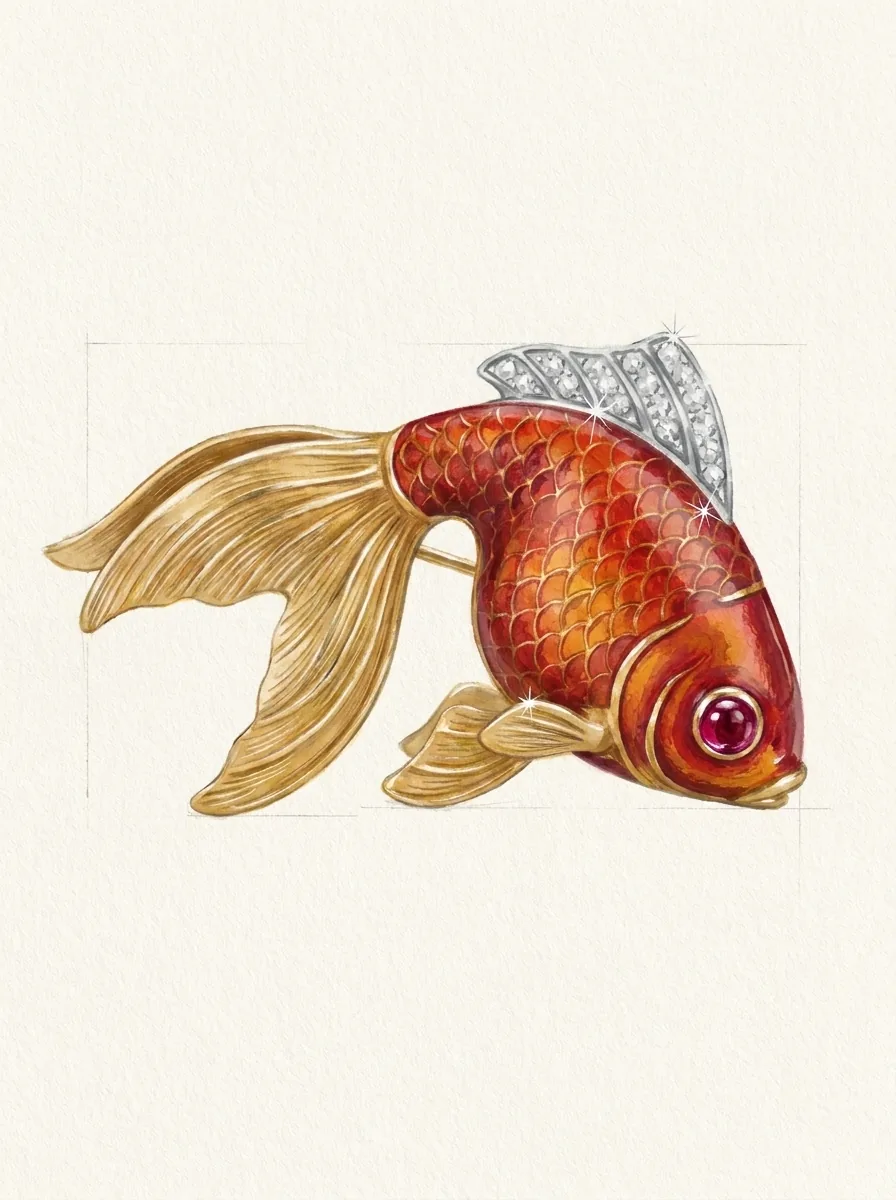 Atelier rendering of the Mahi Brooch