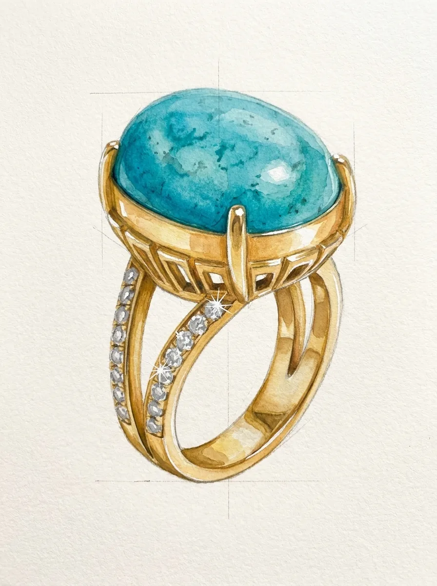Atelier rendering of the Firouzeh Turquoise Statement Ring