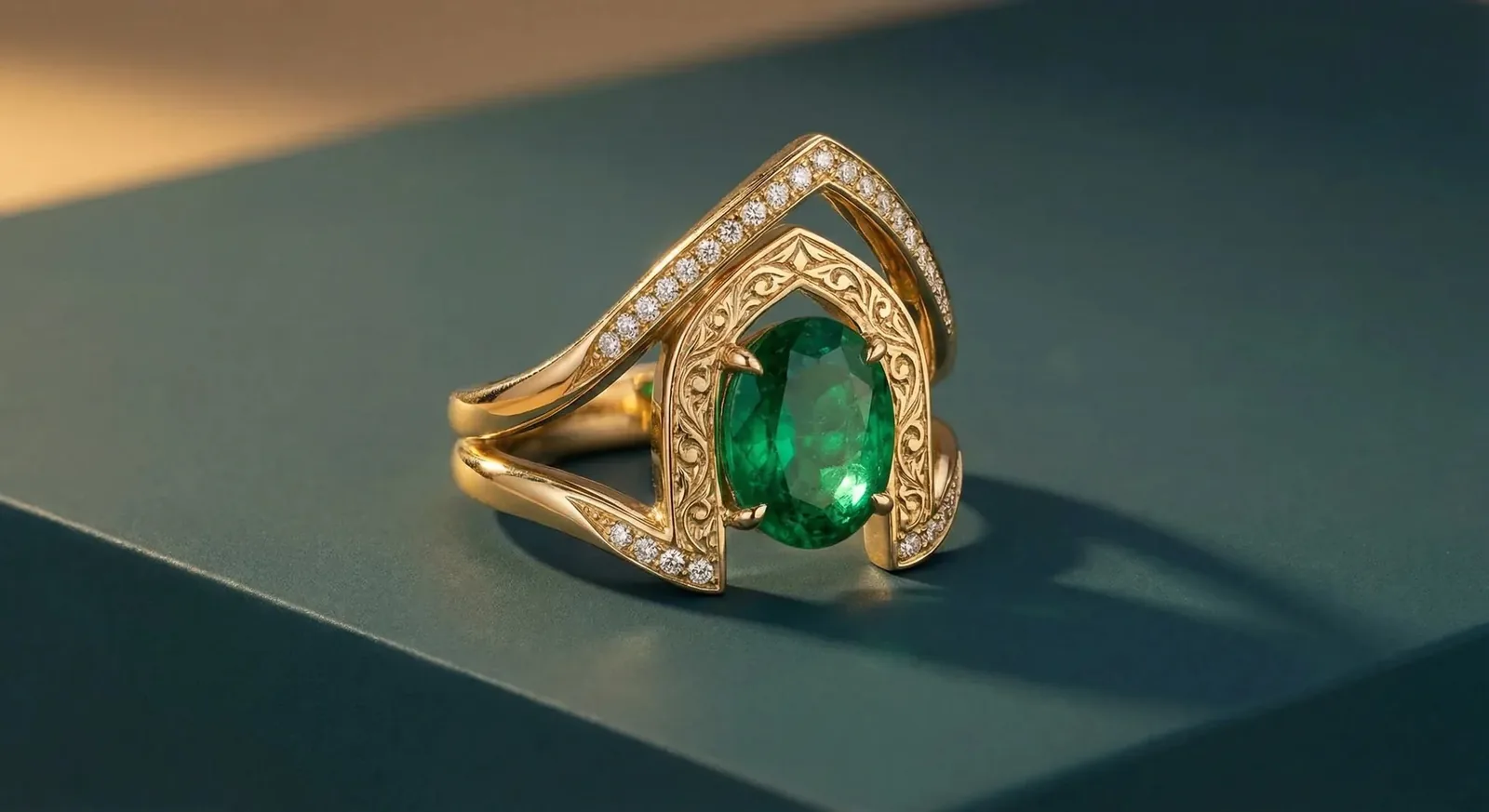 Roya Engagement Ring | Oval Emerald Split-Shank