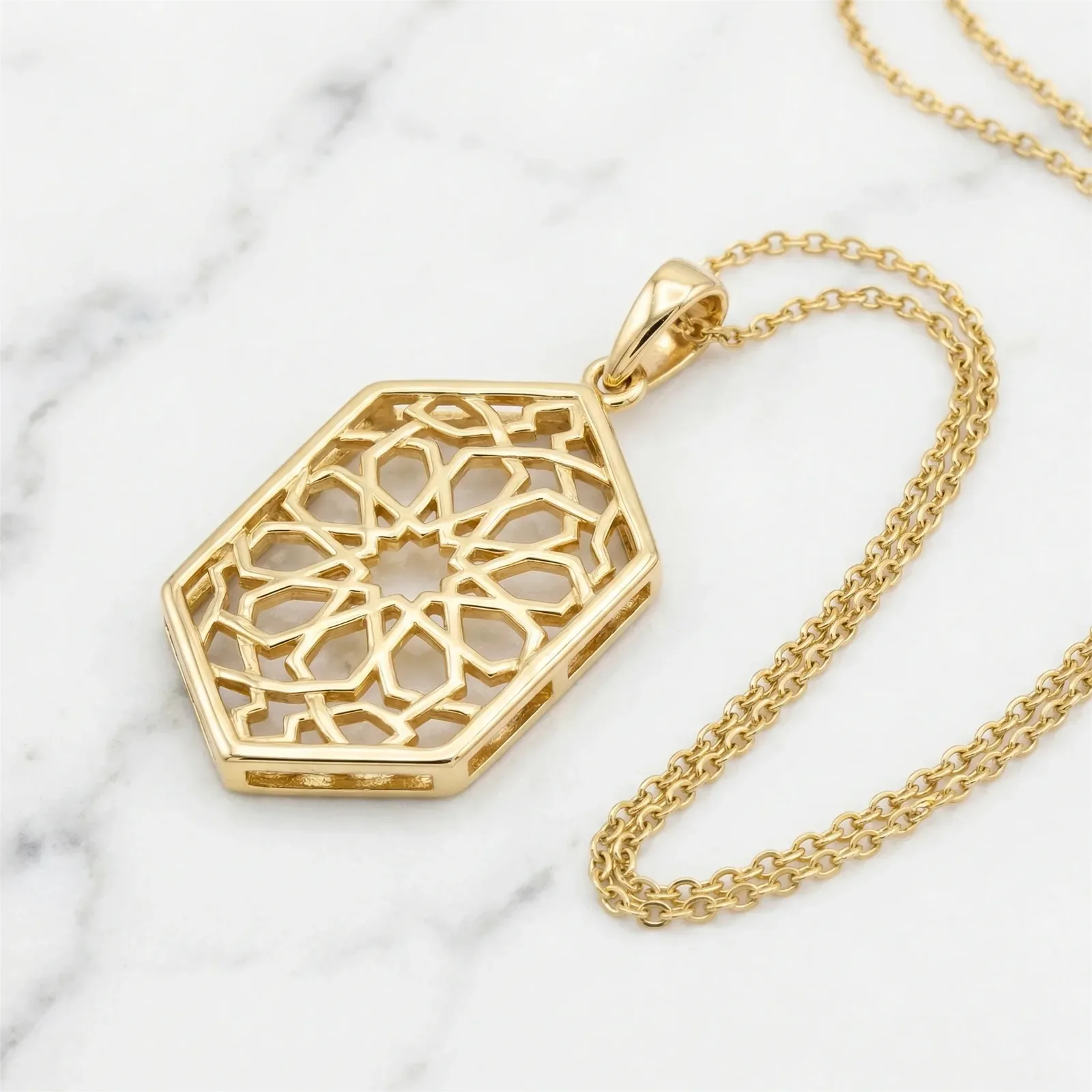 Shamdan Pendant | Openwork Gold Girih Pendant and Chain