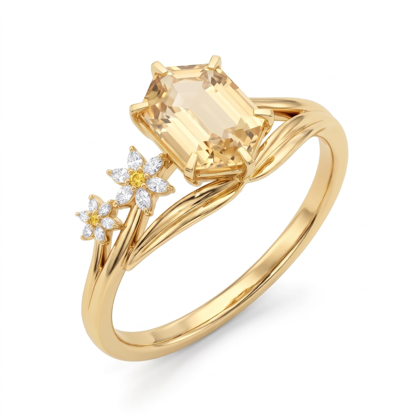 Bustan Yalda Elongated Step Cut Engagement Ring | Narcissus Setting