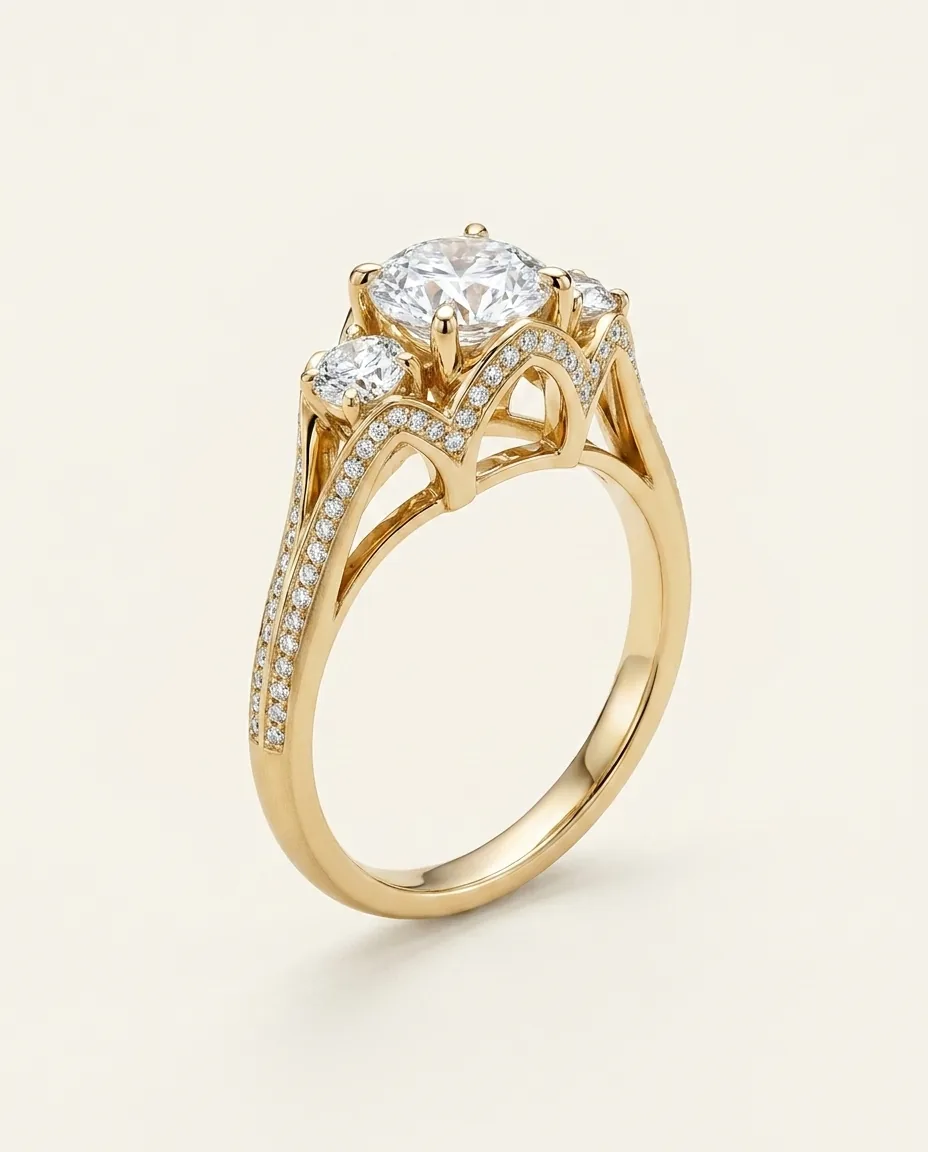 Setareh Eyvan Engagement Ring | Three-Stone Girih Baskets