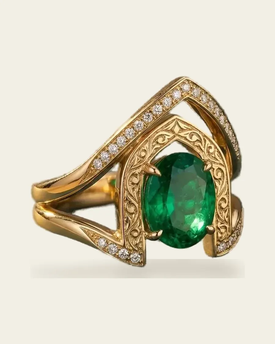 Roya Engagement Ring | Oval Emerald Split-Shank