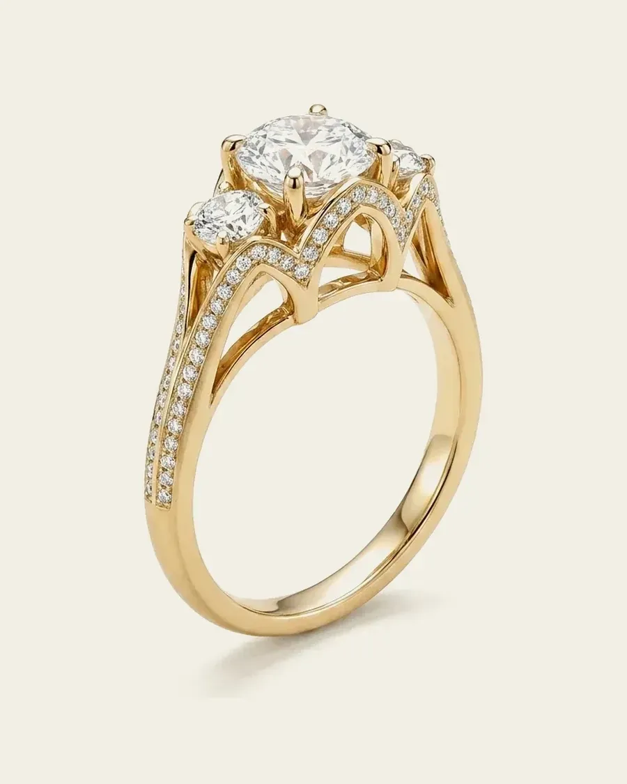 Setareh Eyvan Engagement Ring | Three-Stone Girih Baskets