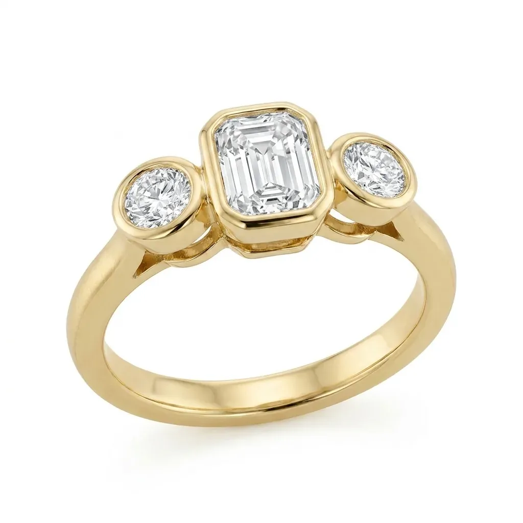 Panah Three Stone Engagement Ring | Bezel Set Trilogy