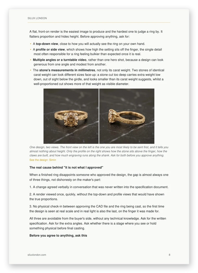 A page from chapter two showing two views of the same ring design side by side