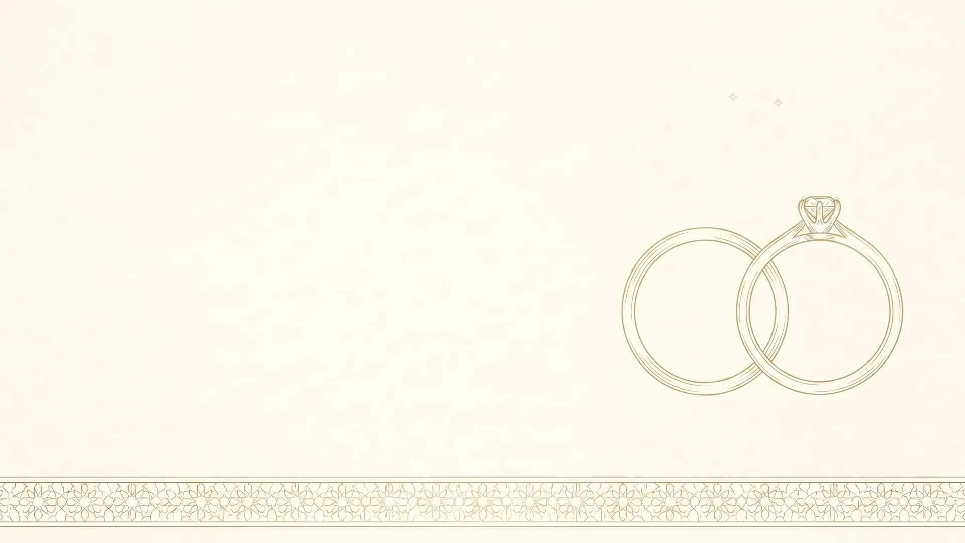 A plain wedding band and a solitaire engagement ring drawn in fine gold line, the two rings most often worn together