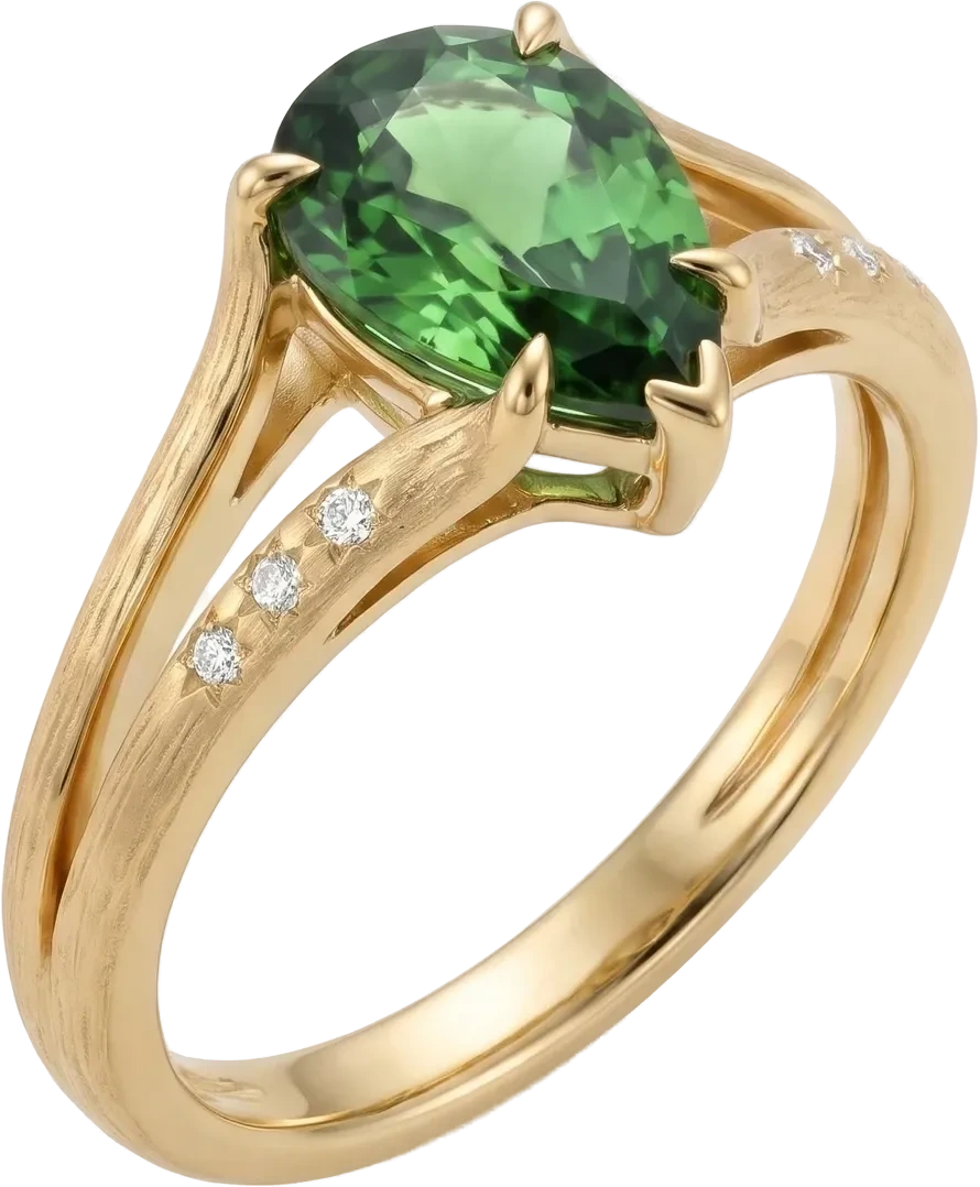 The Bustan Abarkuh Pear Cut Engagement Ring, the collection’s hero piece, shown at monument scale.
