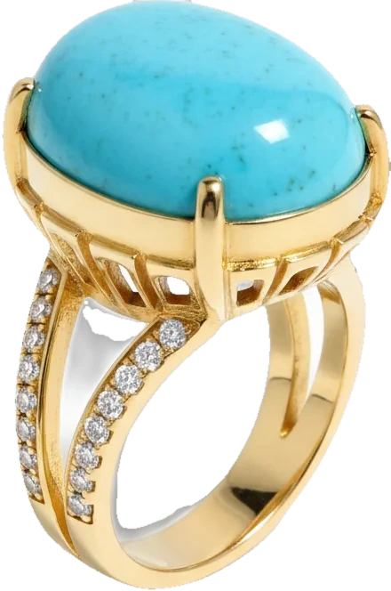 The Firouzeh Turquoise Statement Ring, the collection’s hero piece, shown at monument scale.